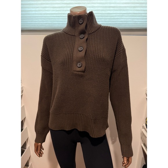 Banana Republic Sweaters - Banana Republic Womens Ribbed Mock Neck Button Henley Sweater Brown Olive/L